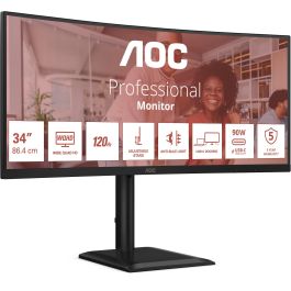 AOC Monitor Curvo CU34E4CV de 34" UltraWide Quad HD 3440x1440, 120Hz, 4ms, HDR10, 2xHDMI, DP, 2xUSB-C (90W)
