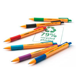 Stabilo Pointball Bolígrafo Retráctil, Punta 0.5 mm, Tinta Azul, 79% Plástico Reciclado