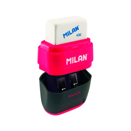 Milan Sacapuntas Compact Touch Duo Plástico 2 Usos con Goma y 2 Recambios de Goma