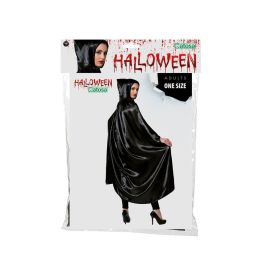 Capa Larga Negra de Satén 140 cm con Capucha para Disfraces Oscuros, Vampiros, Hechiceros