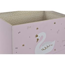DKD Home Decor Caja Decorativa de Madera para Bebé Colección Cisne Rosa Palo Natural 26 x 39 x 31 cm Set de 2