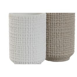 Vaso DKD Home Decor Beige Blanco 7 x 10.5 x 7 cm (4 Unidades)