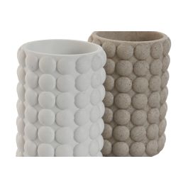 Vaso DKD Home Decor Beige Blanco 7.5 x 10.5 x 7.5 cm (4 Unidades)