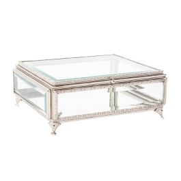 DKD Home Decor Joyero Tradicional de Cristal y Metal, Plateado Transparente, Acabado Brillante, 21 cm Largo x 10 cm Alto x 25 cm Ancho