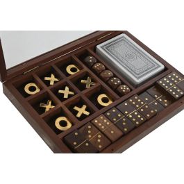 DKD Home Decor Juego de Dominó y Cartas Colonial de Madera Sheesham y Cristal Marrón Dorado Set de 5 piezas 16.5 x 22 x 3.5 cm