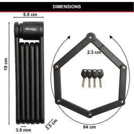 Master Lock Candado Plegable para Bicicleta 8335EURDPRO - Acero Endurecido, 4 Llaves, Soporte Incluido