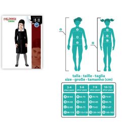 Disfraz Niña Fantasma Familia Loca Halloween, Vestido Largo Negro con Cuello Blanco, Infantil 10-12 Años, Poliéster