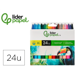 Liderpapel Rotulador Jumbo Caja 24 Unidades Colores Surtidos Punta Gruesa Tinta Lavable