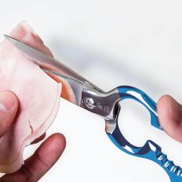 3 Claveles Tijeras de Cocina Multiusos de Acero Inoxidable 8" (20,3cm) Forjadas con Filo Dentado y Dedales Azules