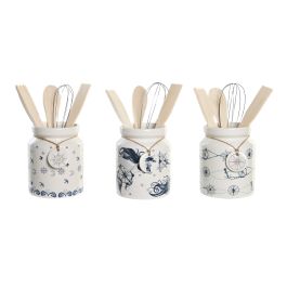 Bote Utensilios Atlantico DKD Home Decor Azul Blanco 12 x 25 x 12 cm Set de 5 (3 Unidades)