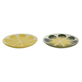 Plato Moderno DKD Home Decor Amarillo Verde 22.5 x 2.5 x 22.5 cm (2 Unidades)