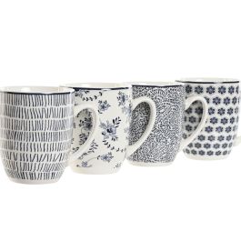 Mug Shabby DKD Home Decor Azul Blanco 9 x 10.5 x 12 cm Set de 4