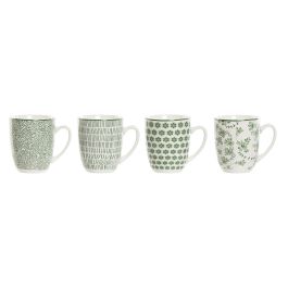 Mug Shabby DKD Home Decor Verde Blanco 9 x 10.5 x 12 cm Set de 4