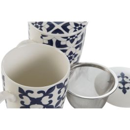 Mug Infusiones Mediterraneo DKD Home Decor Azul Blanco 6 x 10.5 x 8.3 cm (2 Unidades)