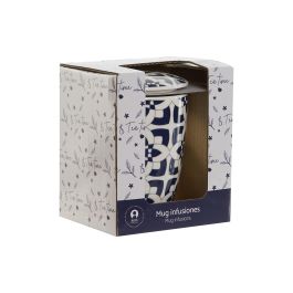 Mug Infusiones Mediterraneo DKD Home Decor Azul Blanco 6 x 10.5 x 8.3 cm (2 Unidades)