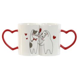 Mug Scandi DKD Home Decor Rojo Blanco 8 x 9.5 x 24 cm Set de 2