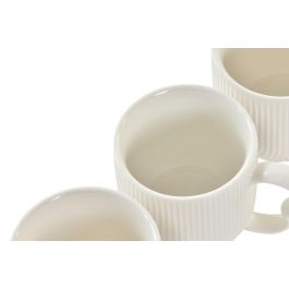 DKD Home Decor Set de 6 Tazas de Porcelana y Bambú, Blancas y Naturales, 90ml Capacidad, 12 x 25 x 26 cm