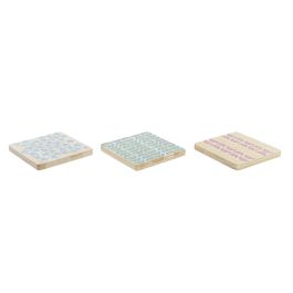DKD Home Decor Posavasos Colonial de Bambú, Diseño África Gres Turquesa y Granate, 10x1x10 cm - Set de 6 unidades