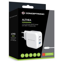Conceptronic Cargador Pared Althea17W 67W Blanco Carga Simultánea hasta 3 Dispositivos
