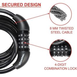 Candado para bicicleta - MASTER LOCK - 8221EURDPRO - Cable trenzado 1,8m - Combinación programable