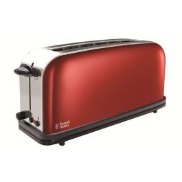Russell Hobbs 21391-56 Tostador de ranura alargada con regulador ajustable del nivel de tueste, función para pan congelado y bandeja recogemigas, Flame Red