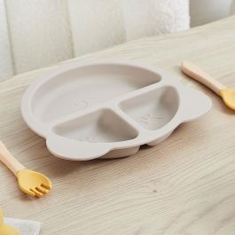Tom et Zoe Plato Silicona para Bebé, Forma de Oso Gris con 3 Compartimentos, Colección Puericultura, 20 cm