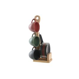 DKD Home Decor Lianfeng 21 Set de 6 Tazas de Café Scandi de Gres 150ml Verde, Rosa, Gris Oscuro Apto Microondas y Lavavajillas