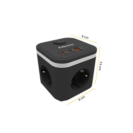 Fellowes Regleta Cubo Multienchufes 3 Tomas Corriente + 2xUSB-C + 1xUSB-A 2m Cable Negro