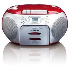 Lenco SCD-420 Reproductor de CD Portátil FM Rojo y Negro - con Altavoces Integrados y Pantalla LCD
