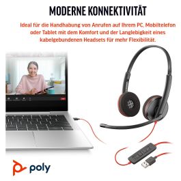 Poly Blackwire 3220 Auriculares Estéreo USB-C Cableado Negro para Ordenador y Móviles