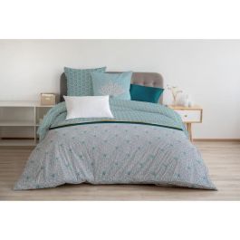 HOME LINGE PASSION Juego de edredón Luxor - 1 funda nórdica 220 x 240 cm + 2 fundas de almohada 65 x 65 cm - Verde esmeralda y blanco