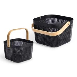 Kipit Cesta Multiusos Negra Cuadrada con Asa de Madera, Plástico PP, 24x17x24 cm (12 Unidades) Precio: 39.49999988. SKU: B1CGB77LM6