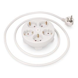 Edm Prolongador Redondo con 5 Tomas Schuko 2P+T, Interruptor, Cable H05VV-F 3G1,5mm² de 1,5m, Blanco