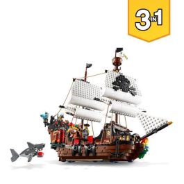 LEGO Creator 3-in-1 31109 Barco pirata con velas móviles, cañones, 3 figuras, tiburón y loro
