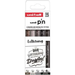 Uniball Rotulador Calibrado PIN Lettering Blíster 5 unidades colores surtidos: Brush negro, gris claro, oscuro, sepia y 0,8 negro Precio: 8.49999953. SKU: B16VWRK63C