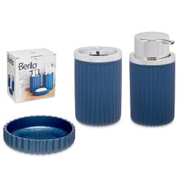Berilo Set Baño 3 Piezas Plástico Azul Jabonero Dispensador Bote 7 cm x 14.5 cm x 8.5 cm (Set de 12) Precio: 52.5000003. SKU: S3611142