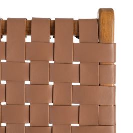 Silla Marrón Madera Teca-Piel Salón 50 X 56 X 87 cm