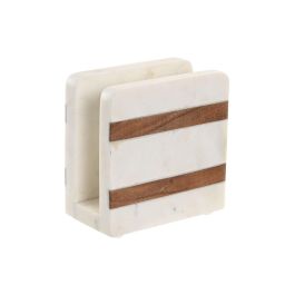 DKD Home Decor Servilletero Urban de Mármol y Madera de Acacia Blanco/Natural 7 x 12.7 x 12.7 cm
