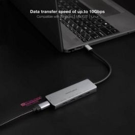 Nanocable 10.16.4505 Hub USB-C 4x USB-C + USB-C PD 100W, 10Gbps, Aluminio Gris para Windows, Mac, Linux
