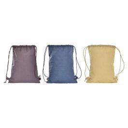 DKD Home Decor Bolsa Moderna Urban de Lienzo y Algodón, Colores Azul, Amarillo y Coral, 1 x 36 x 28 cm, Pack de 12 Unidades