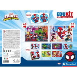 Clementoni CLE8005125182954 Edukit Box Set Spidey 4 en 1 - Puzzle 30 y 48 piezas, Nota y Cubos - A partir de 4 años