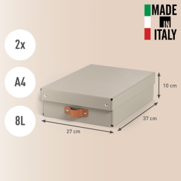 Leitz Caja Almacenaje Cartón Mediana Baja con Asa de Piel Beige, Pack 2 Unidades, 8L, A4, Apilable