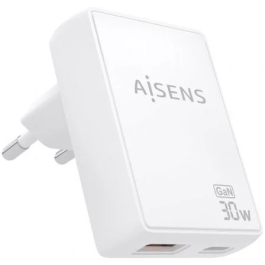 Aisens ASCH-30W2P074-W Cargador de Pared GaN 30W, 1xUSB-C, 1xUSB-USB, Blanco Precio: 10.99000045. SKU: B1JTXL89TV