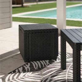 ALLIBERT JARDIN Mesa cubo de mimbre tejida con 60 l de almacenamiento - 42x42x39 cm - Grafito