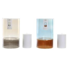 DKD Home Decor Portavelas Gris Azul 13 x 21 x 13 cm Set de 2