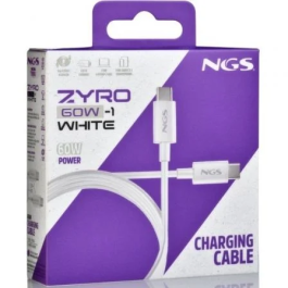 NGS Cable USB Tipo-C Macho - USB Tipo-C Macho ZYRO 60W-1 Blanco 1m Carga Rápida 60W USB 2.0 480Mbps
