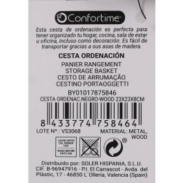 Confortime Cesta Organizadora Negra con Madera, para Ordenar y Almacenar, 24.5 x 23 x 8 cm (6 Unidades)