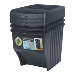 Sistema de 3 cubos de 22 litros reciclaje apilables 392x293x456mm