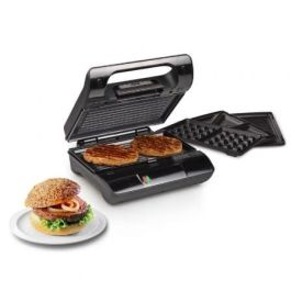 Princess 117002 - Grill Eléctrico Multiuso 3 en 1, Panini, Sándwich y Gofrera, Placas Intercambiables Antiadherentes, 700W, 23x13cm