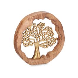 Giftdecor Árbol de la Vida en Metal Oro con Soporte de Madera, 25x25x4 cm (6 Unidades)